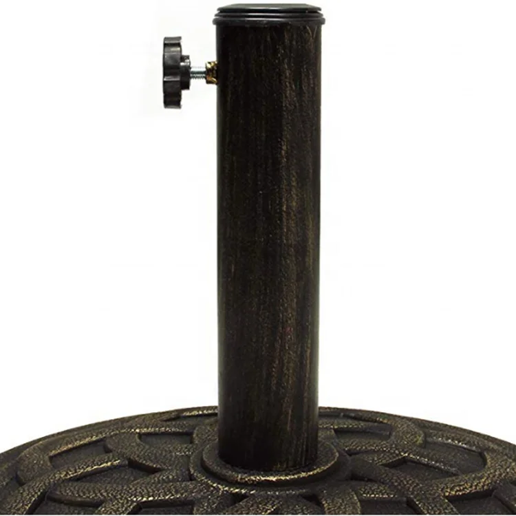 Outdoor Decorative Cast Stone Patio Umbrella Base Resin Heavy Duty Stand Brown Finish