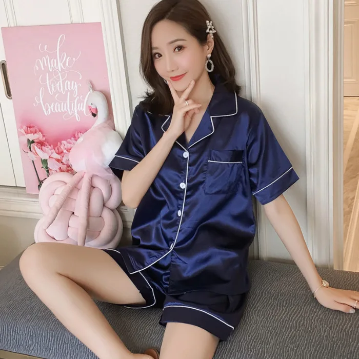 S9075 Wholesale Loungewear 10 Colors Pijamas Mujer 2 Piece Pyjamas Short Silk Satin Pajamas For Women Set pajamas women