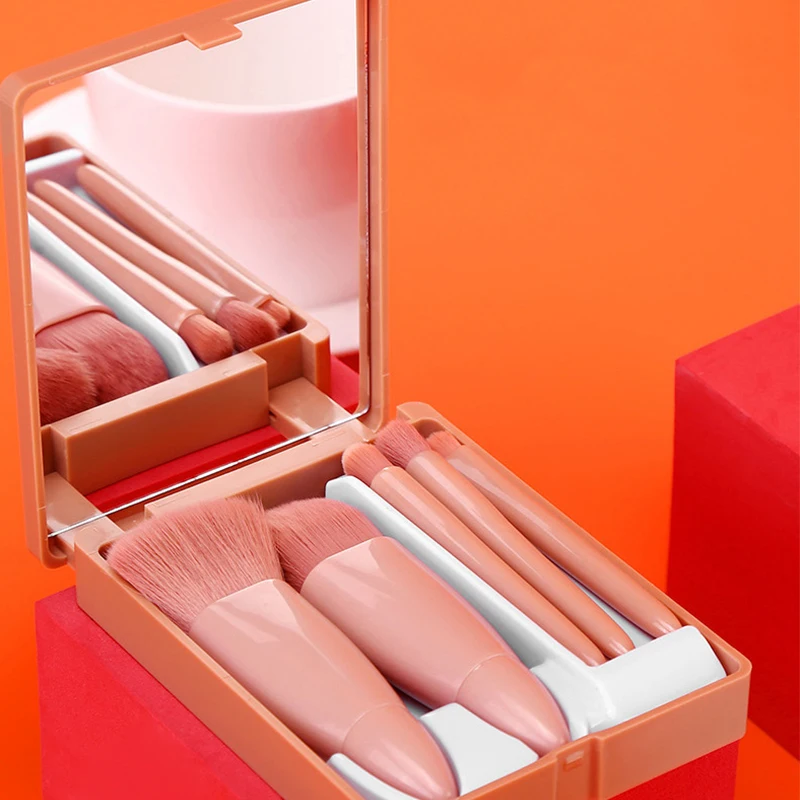 Private Label Accepted Trending Products Pink Bristles Eye Face Makeup Brush With Mirror Case