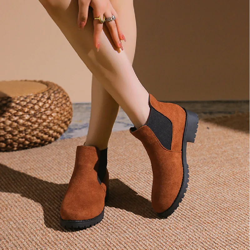 2024 Fall winter elegant suede comfy shoes chunky low Heel Classic simple design boots Women round Toe retro Ankle Boots