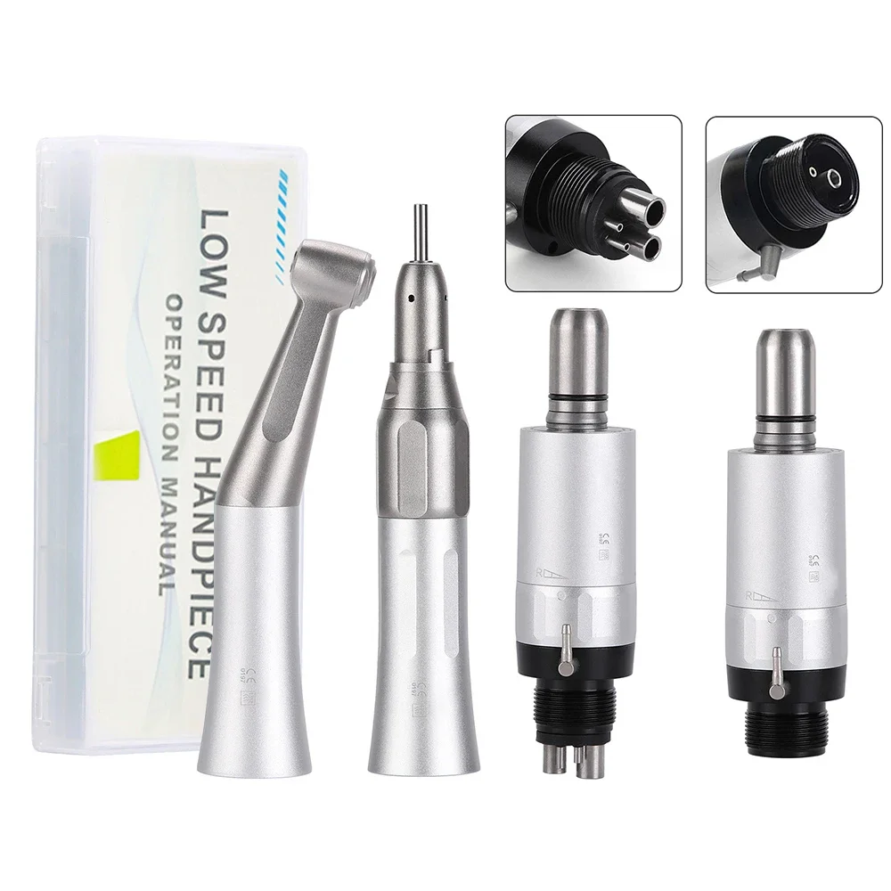 Dental Handpiece Kit 1:1 Turbine External Water Spray Low Speed Contra Angle Push Button E Type Dental Instruments