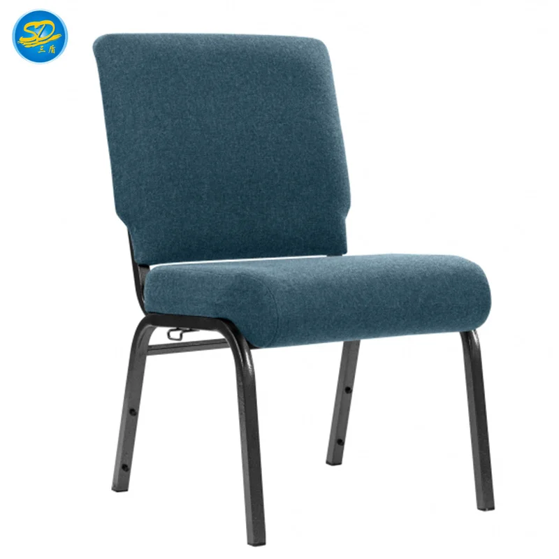 Wholesale cheap stackable metal church chair with bookshelf and back pocket design