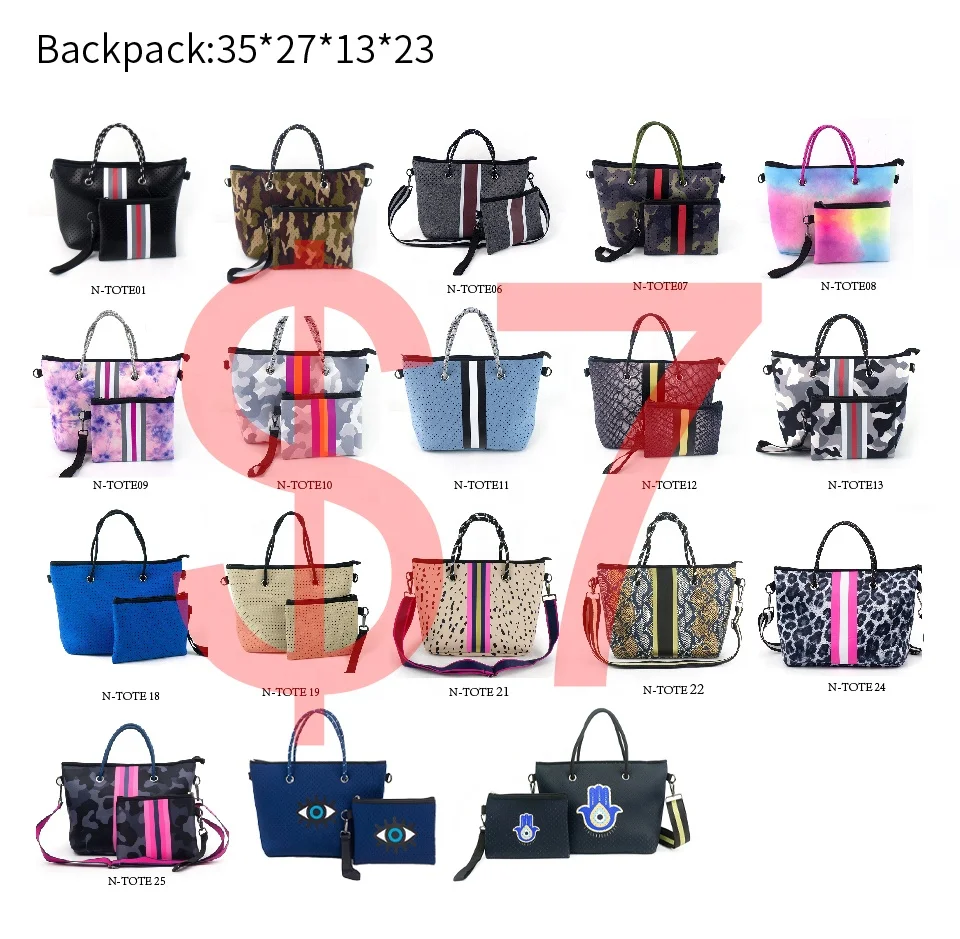 Top Quality Hot Sale Beach Bag Perforated Neoprene Tote Bag Rubber Logo For Women