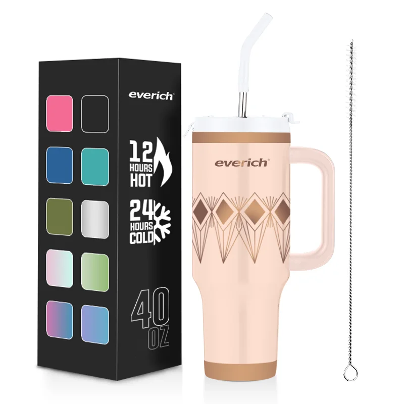 40OZ  car holder cup with straw eco-friendly stainless steel tumbler vacuum flask with handle lead free water bottle