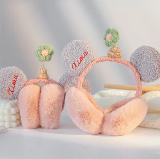 wholesale New Design Plush furry fuzzy pink Thicken warmer rabbit ear bow animal shape cartoon Earmuff