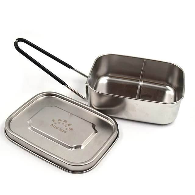 Stainless Steel Eco Lunch Box 2 Compartment With Removable Divider Metal Bento Box Sealed Zero Waste Food Storage Container
