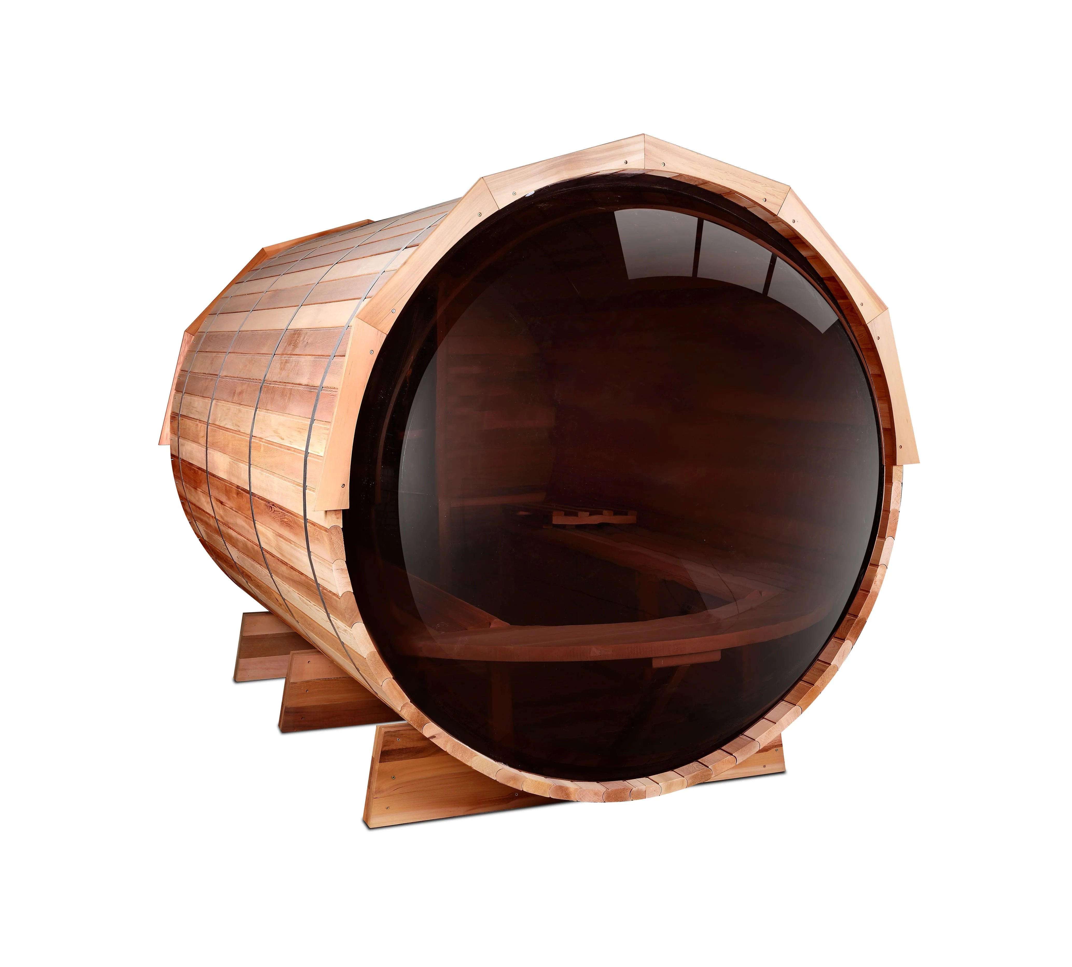 Traditional Saunas Barrel Sauna Room with Panoramic Glass Window in Nordic Pine or Red Cedar for 2-8 Persons