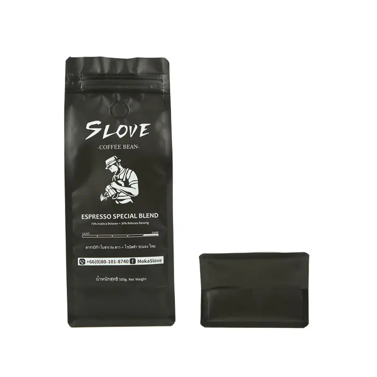 Box Bottom Plastic Coffee Packaging BagsPull Tab Zipper Square Flat Bottom Coffee Bags With Valve