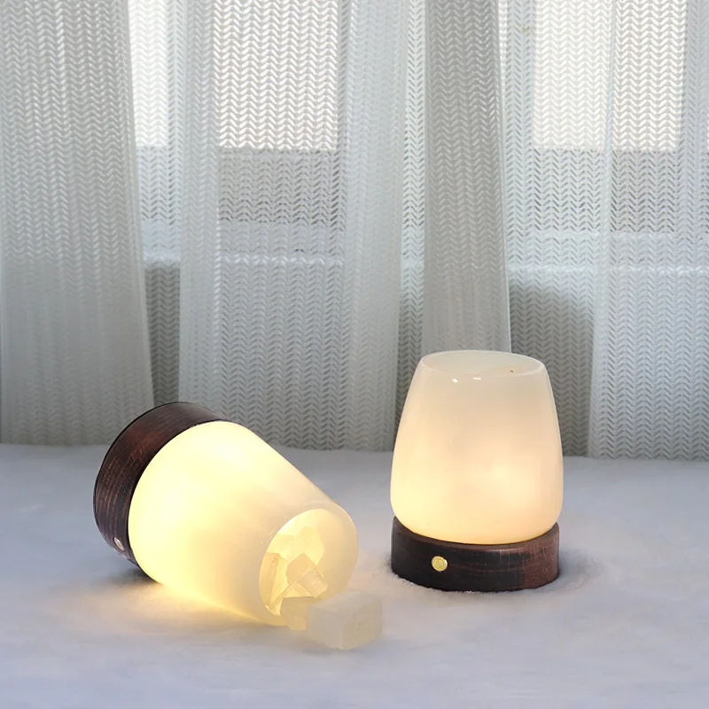 HZX Modern Nordic Style LED Table Lamp Creative Onyx Stone Silver with Marble Base for Bedroom Home Decor