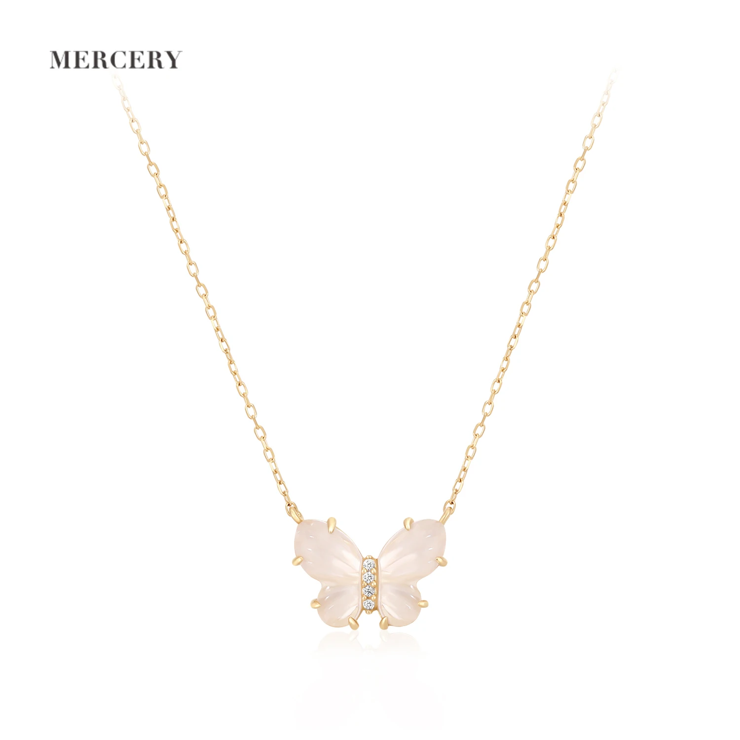 Mercery New Trending Products 2023 Gemstone Pendant Necklace 14K Solid Gold Jewelry Custom Name Butterfly Necklace For Women