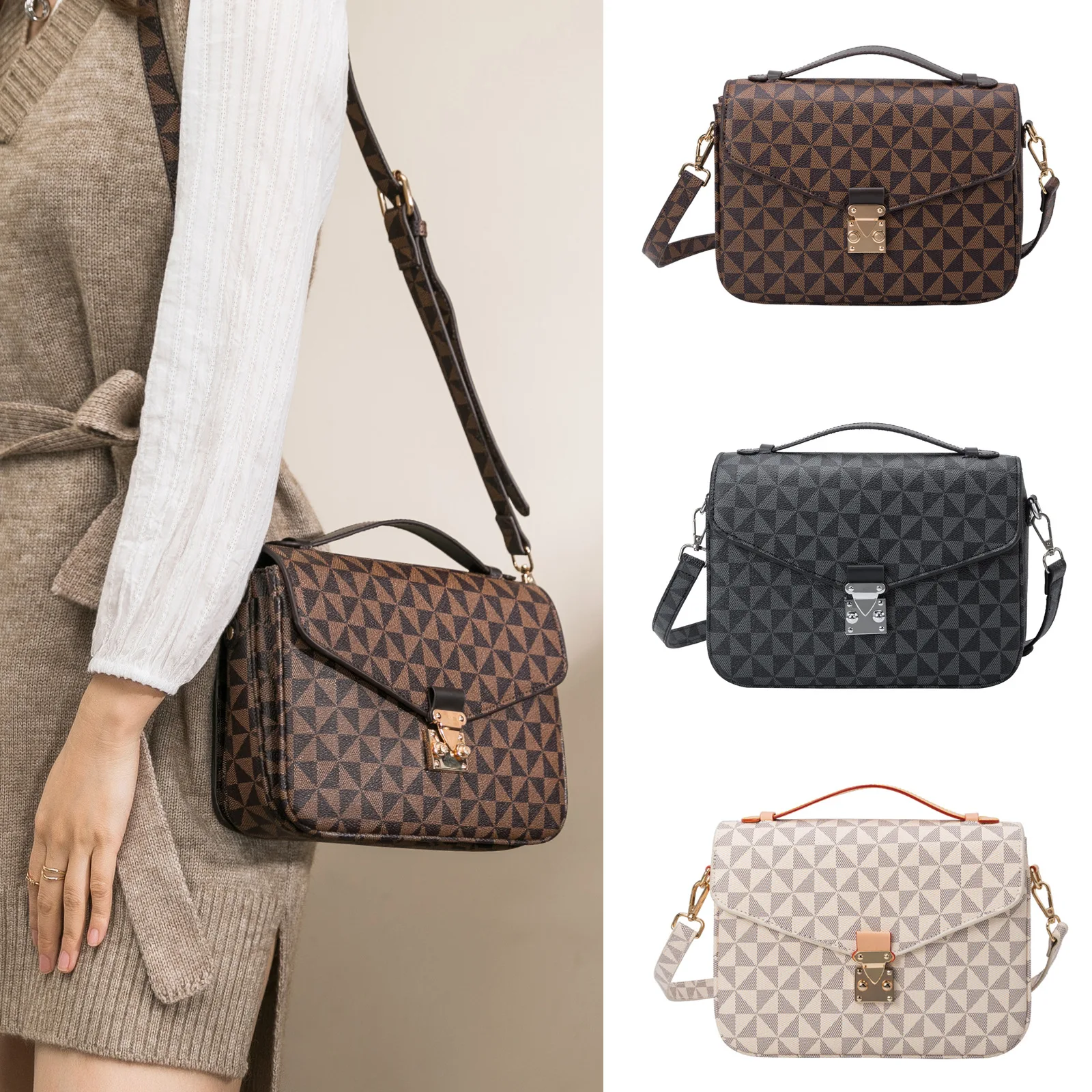 New product ideas 2022 girls trendy messenger bags check flap lock sling bag for women fashionable