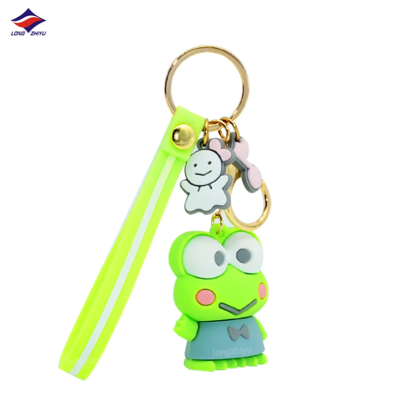 Longzhiyu 14 Years Keychain Manufacturer Custom 3D Cartoon PVC Keyrings Cute Frog Girl Bear Bee Soft Silicone Animal Keychains
