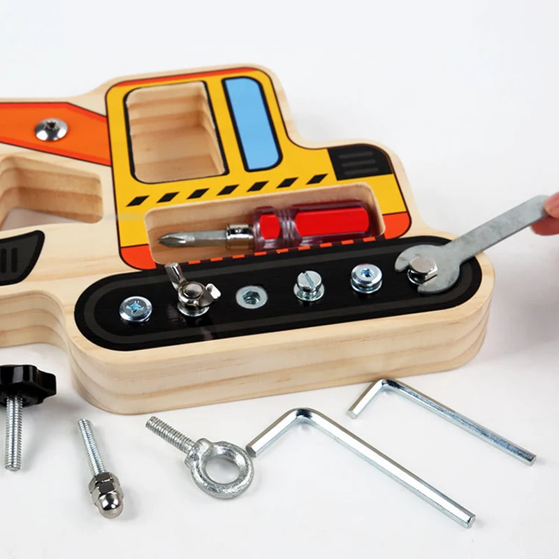 Children Wooden Simulation Disassembly Screw Nut Fire Truck Combination Montessori Early Education Busy Board Disassembly Toy