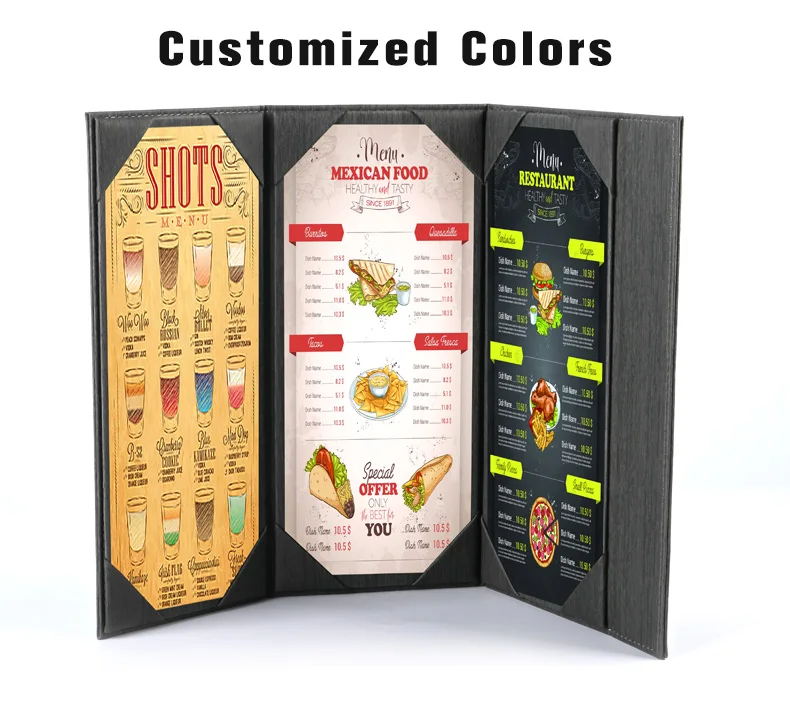High-quality  Luxury and High Grade Restaurant Menu Folder PU Leather Folder Clip Hotel Menu Cover Guest Directory Custom Logo