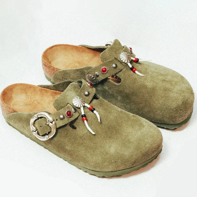 Customization Men Fashion Close Toe Mules Large Soft Sole Clogs Leather Women Men Unisex Flat Slippers