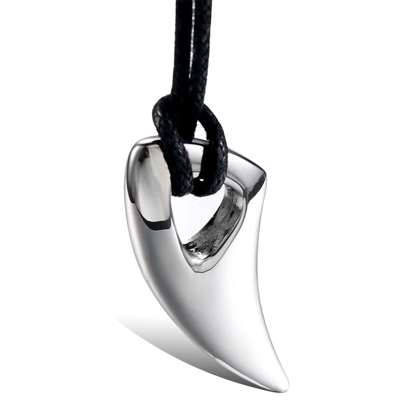 Mens Stainless Steel Wolfs Fang Pendant with Chain OX Horns Charm Necklace for Women