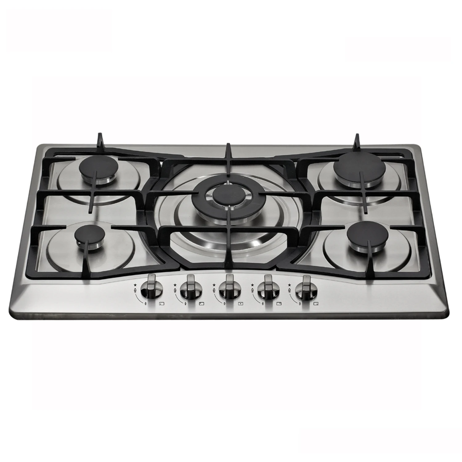 europe style High Firepower knob control heating plate 1000kw 5 gas burner kitchen gas cooker