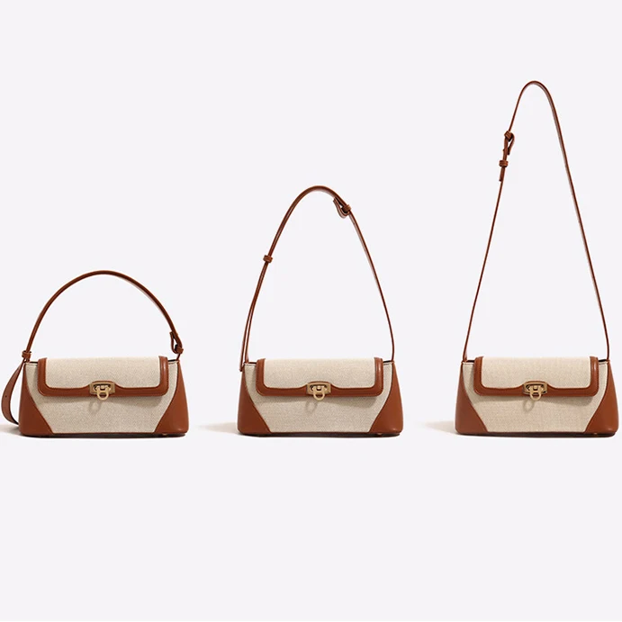 New Female Small Flap Canvas Bag Shoulder Cross Armpit Bag Latest College Girls Underarm Patchwork Clutch Hand Bags for Women