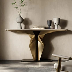 Modern Italian luxury stainless steel marble top console table