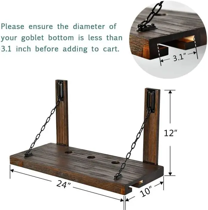 Wall Mounted Wine Rack with Glass Holder  Floating Wine Shelf for Kitchen Rustic Pine Wood