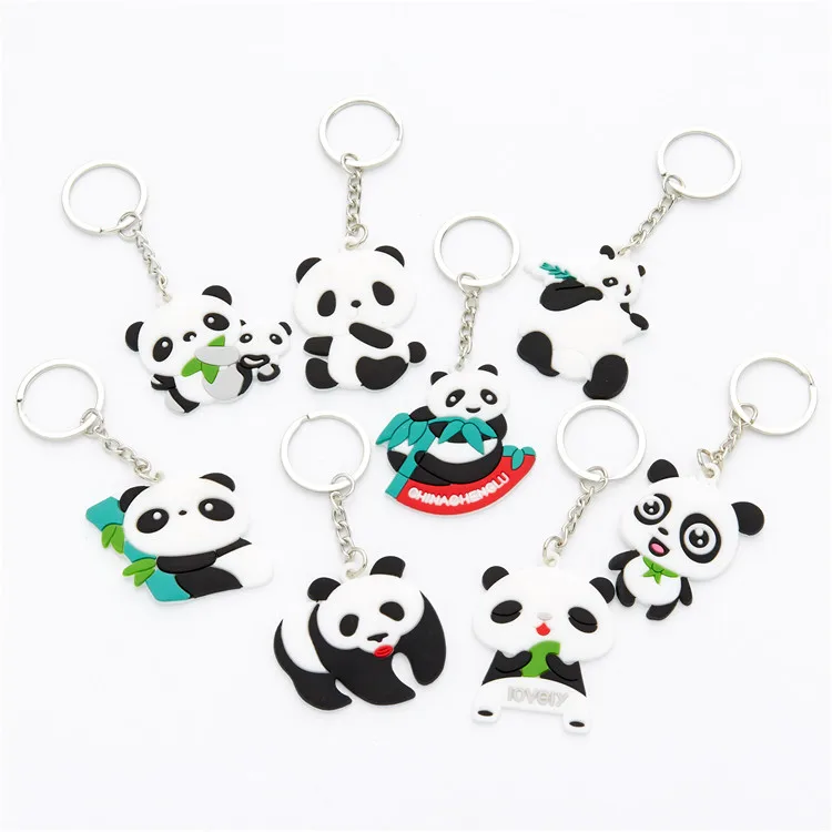 Fashion Custom Logo Cute National Treasure Panda Bamboo Animals Cartoon PVC Key Chain