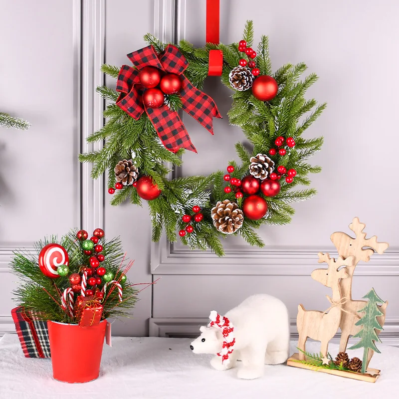 Silverbox Custom Door Hanging Wreath Handmade Christmas PE Garland Horn PVC Window Wall Hanging Rattan Circle Pine Front Door