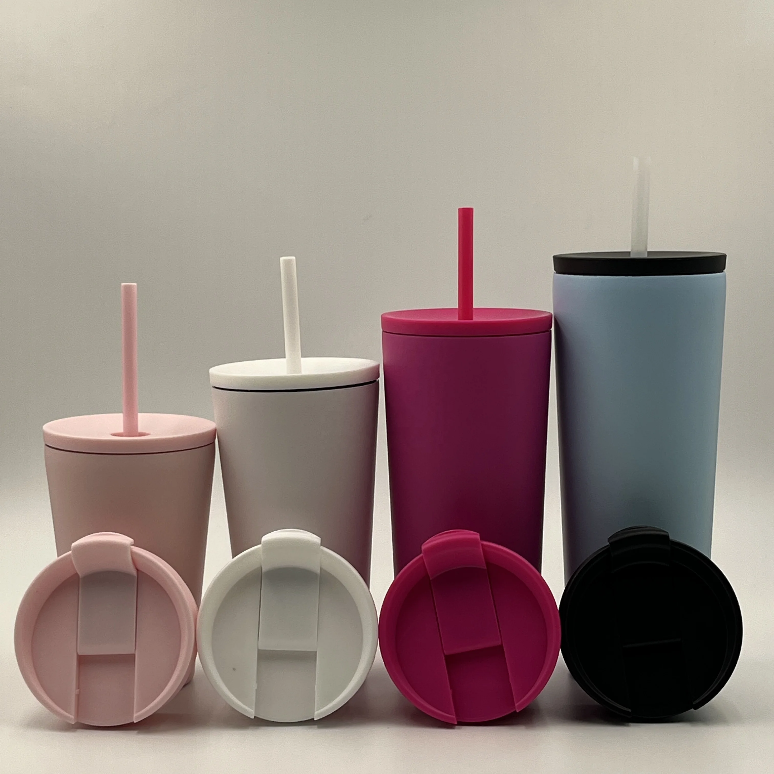 Custom Logo Double Wall 18/8 Stainless Steel Tumbler Powder Coated Insulated Bulk Coffee Tumbler With Lids And Straw