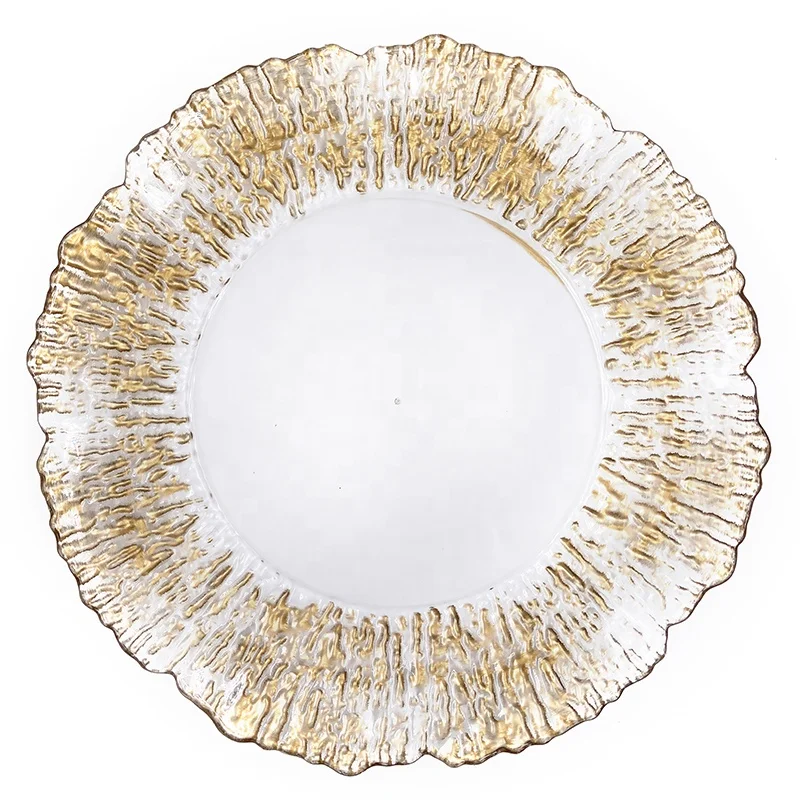Wedding Decoration 13inch Gold Edge Reef Clear Acrylic Plastic Charger Plate