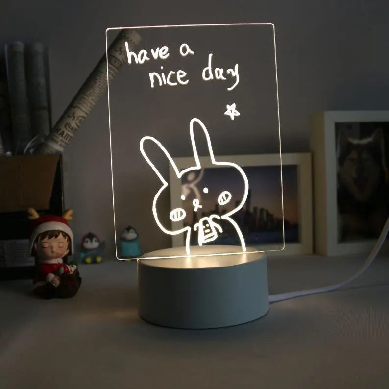 USB Blank Acrylic Note Board With Stand Erasable Writing Board Light LED Message Board Blank Acrylic Night Light