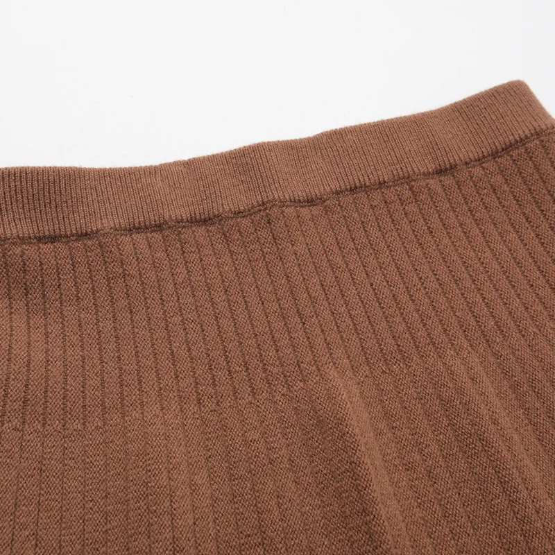 Newest Elegant A-Line Pleated Rib Knitted Cashmere Skirt Solid Design with Natural Waist Sustainable Woolen Yarn Dyed Fabric