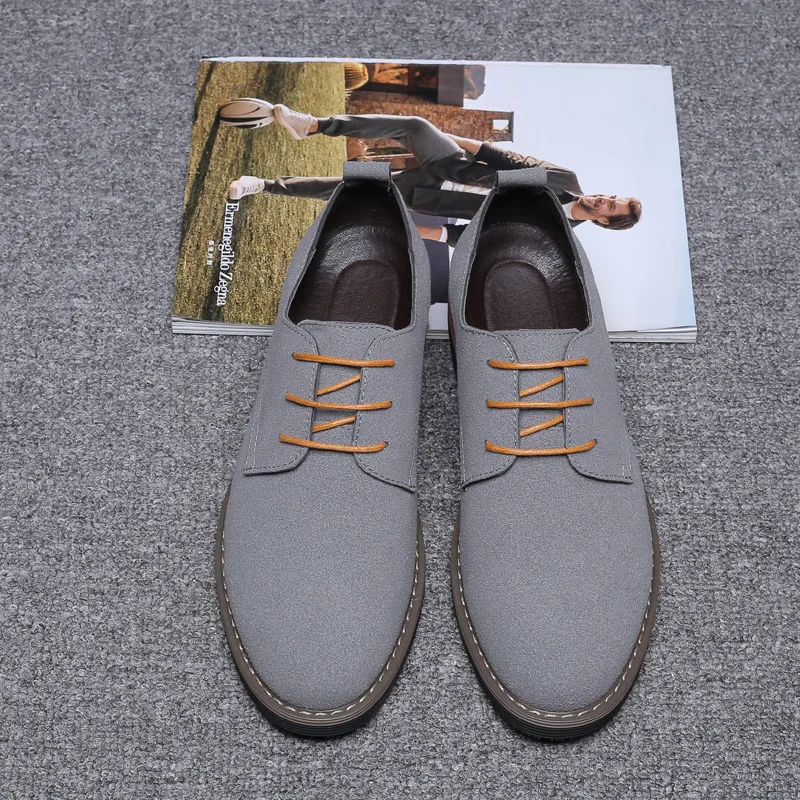 Fashion Sanded Leather Casual Shoes English Style Leather Shoes Men Plus-size Suede Shoes For Man