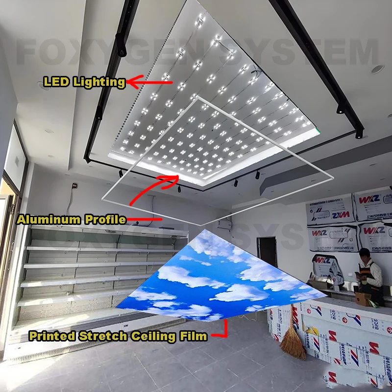 Interior decorative Modern False roof ceiling tiles 3d starry sky printed stretch ceilings film design for house living pop room