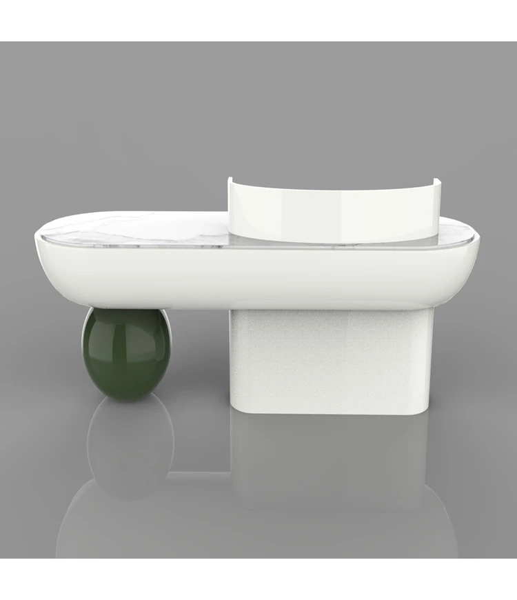 Bottom round ball design artificial stone white round reception desk