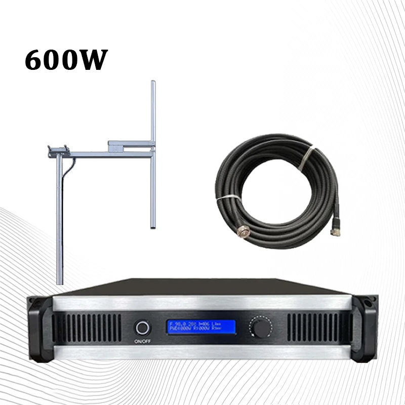 Professional 600W FM Radio Transmitter + 1 bay Dipole Antenna + 30 meters cable with connectors