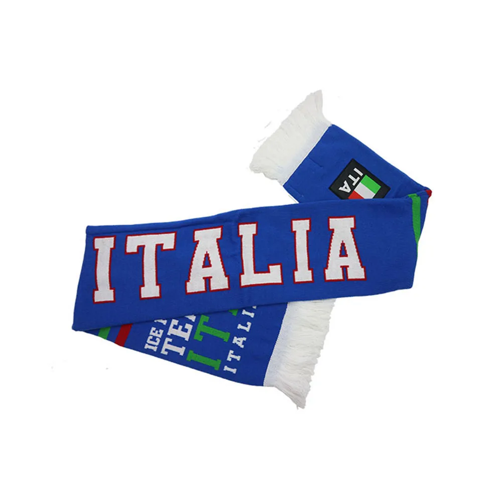 MOQ 20pcs customized manufacturer 100% cotton long sports team knitted style knitting scarves custom soccer knit scarf