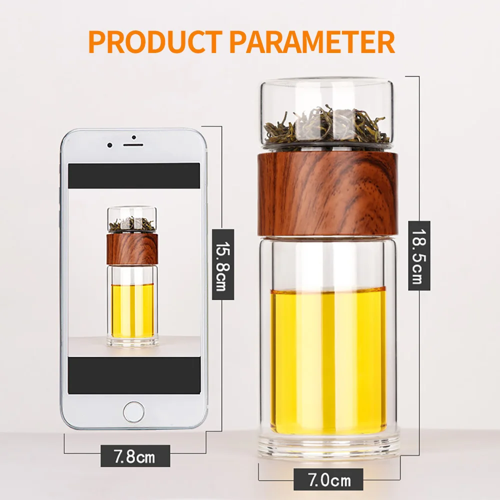 Double Borosilicate Glass Water Bottle With Case Tea Drink Bottle Infuser Tumbler Drink ware Water bottle Eco-Friendly