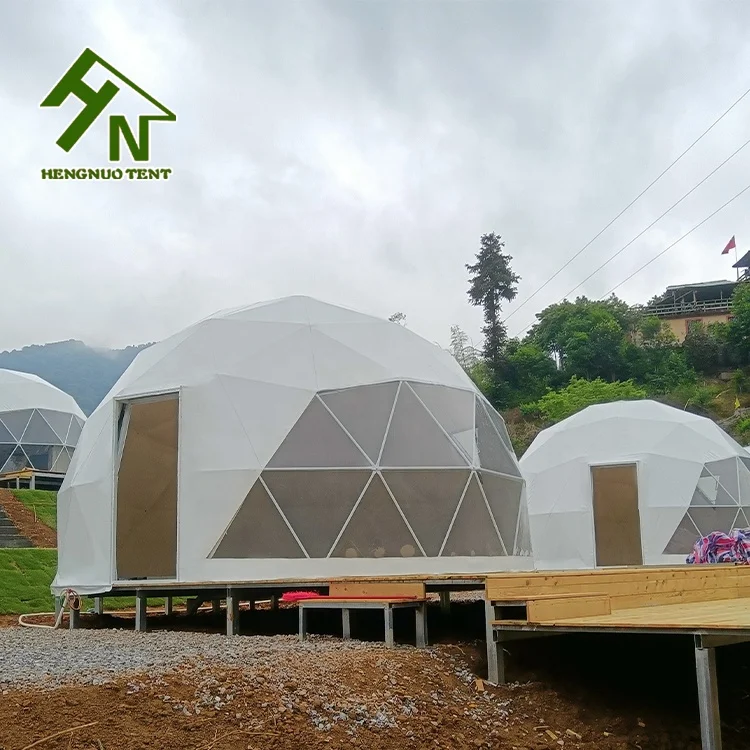 8m Luxury White PVC Outdoor Camping Tent Geodome Geodesic Dome Tent Hotel Glamping with Bathroom