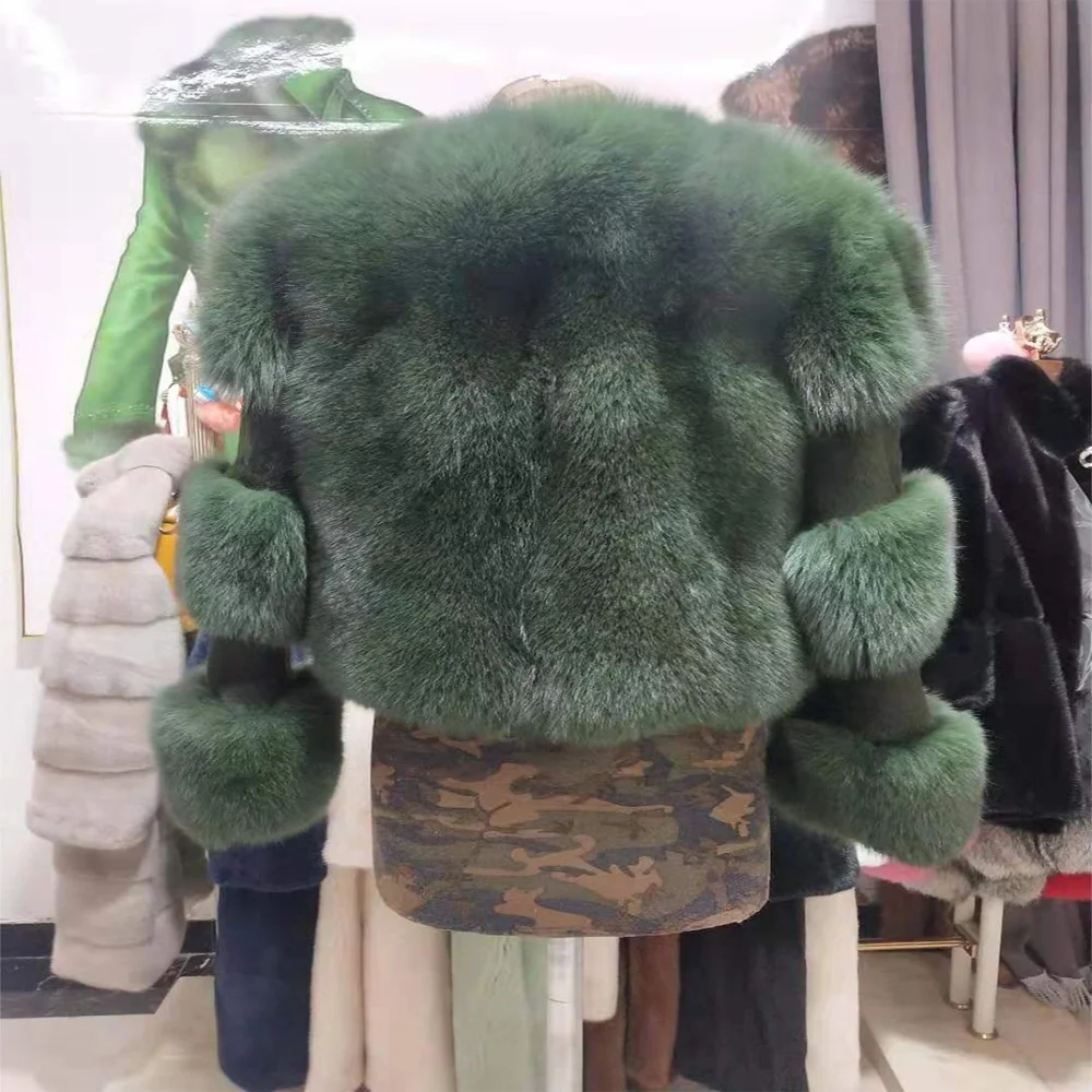 Custom Winter Fox Fur Coat Wholesale Fox Fur Coat Fashion Natural Sheep Shearing Luxury Real Fox Fur Coat