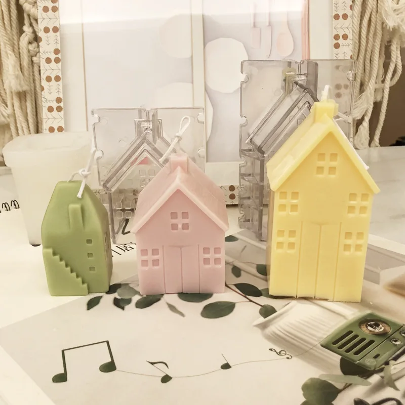 Scented Candle DIY Candle Making Plaster Mold Small Villa Wooden House Silicone Mold