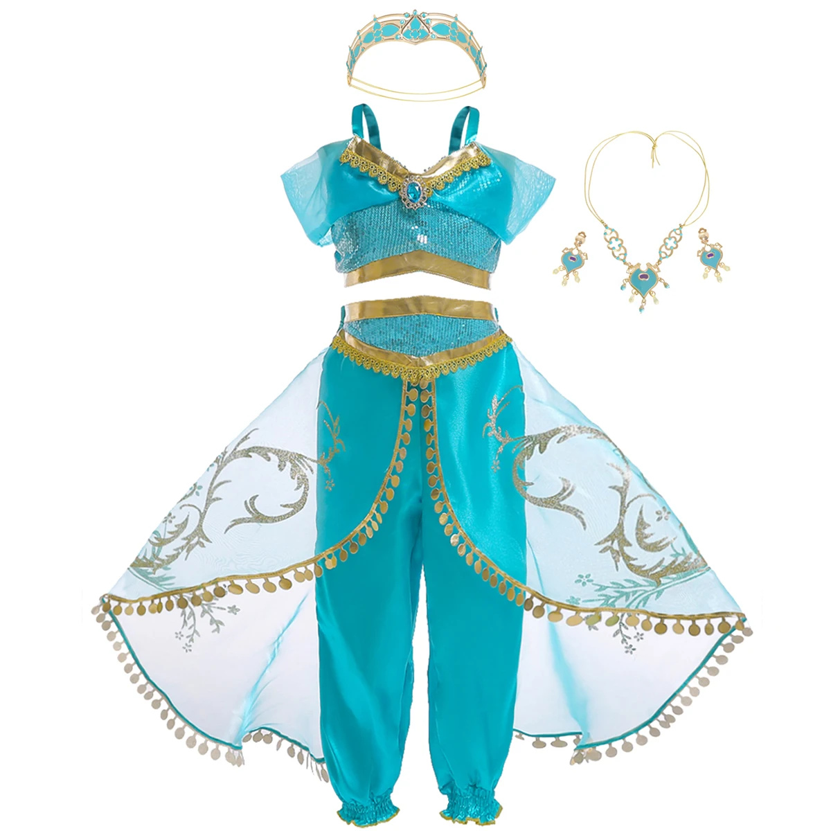Halloween Princess Dress up of and the Magic Lamp Girls Birthday Party Jasmine Cosplay Costume 2pcs Suit Belly Dance Dress