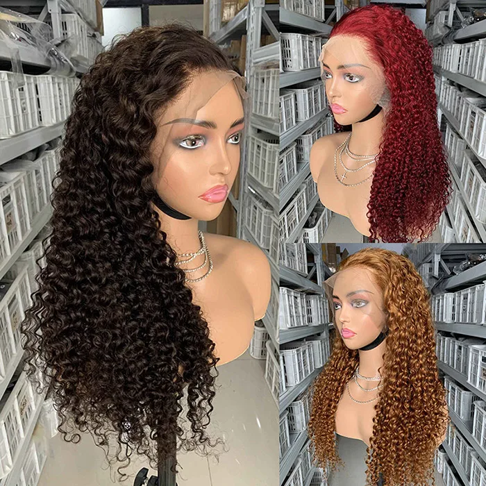 13x4 13x6 Curly 180% 250% Density Brazilian Peruvian cuticle aligned Custom Human Hair vendor HD Lace closure frontal front Wig