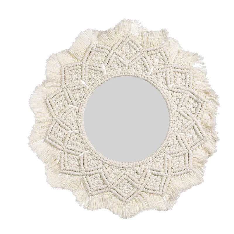 
Wall Hanging Mirror Boho Style Cotton Rope Macrame Round Mirror 