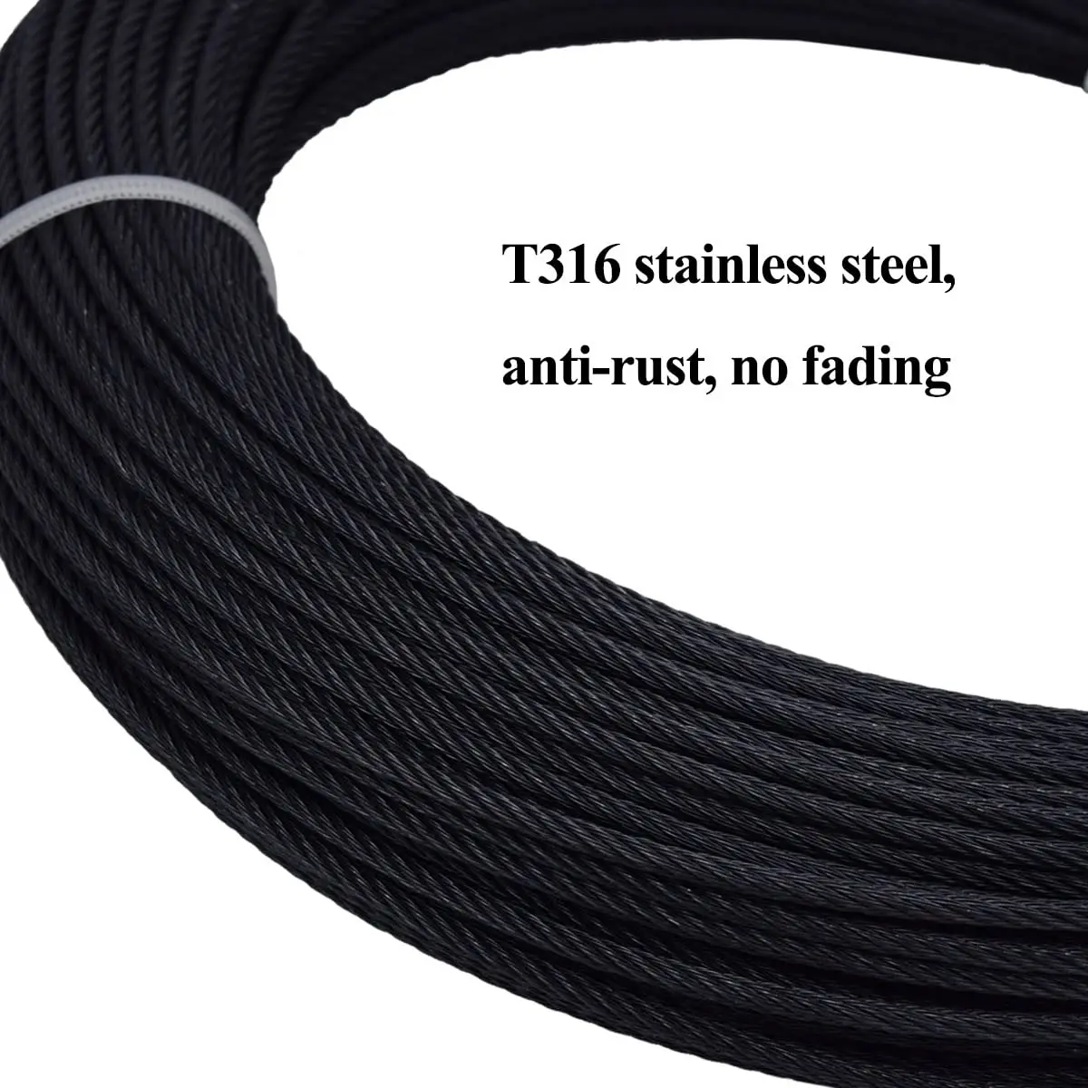 316 Stainless Steel Black Wire Rope 1/8Inch (3 mm) for Railing Decking DIY Balustrade 100FT