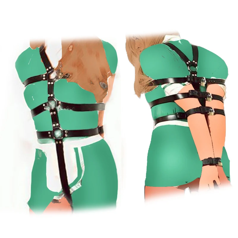 Free Custom Box - Slave Body Arm Restraint Strap Open Bra Leather Chastity Harness Lingerie Hand Behind Bondage Handcuff