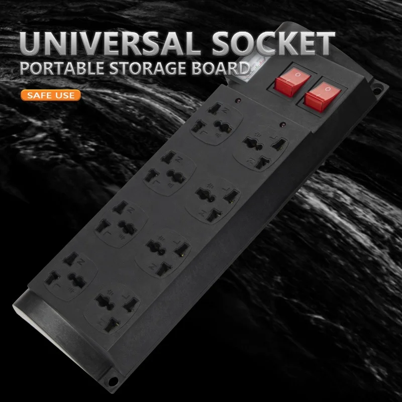 Ethiopia Hot Sale Black Extension Board Socket Universal Socket With Switch 8 Outlets Multi Plug Electric Power Strip