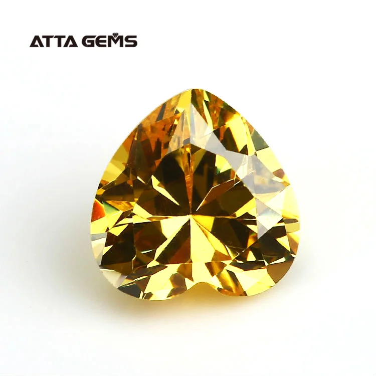 3x3mm~8x8mm Golden Yellow Heart Shape Loose Cubic Zirconia Synthetic Diamond Stones