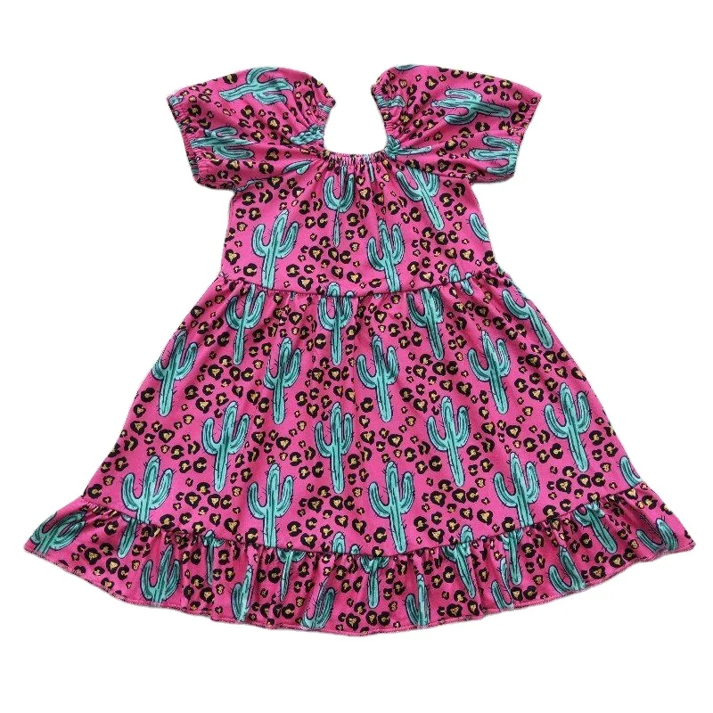 2023 Latest fancy dresses RTS boutique children leopard puff dress summer baby girls cute dresses