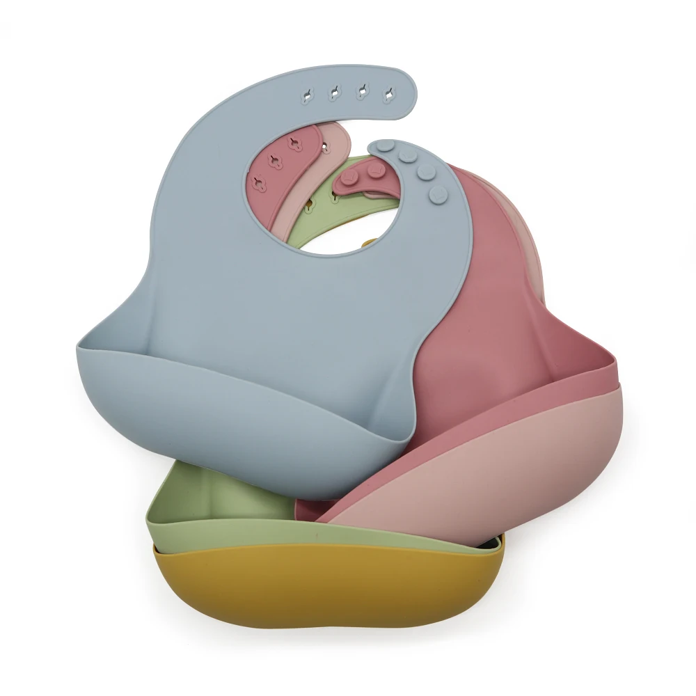Wholesale Customized Kids Bib Blank Infant Waterproof Large Feeding Baberos Silicone Baby Bibs Set
