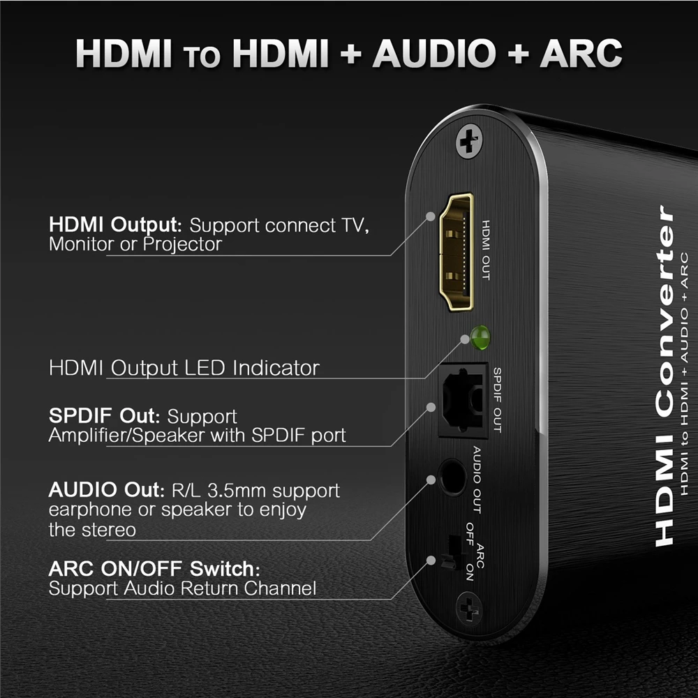 4K HDMI Audio Extractor 5.1 extractor HDMI-compatible splitter HD To Audio Extractor Optical TOSLINK SPDIF