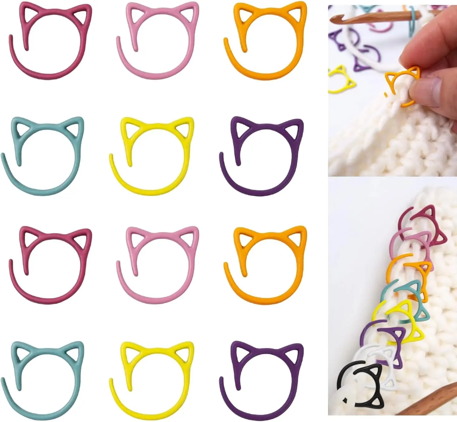 Metal Cats Shaped Crochet Knitting Stitch Markers Ring Locking Stitching Markers Rings for Crocheting Knitting Weaving Project